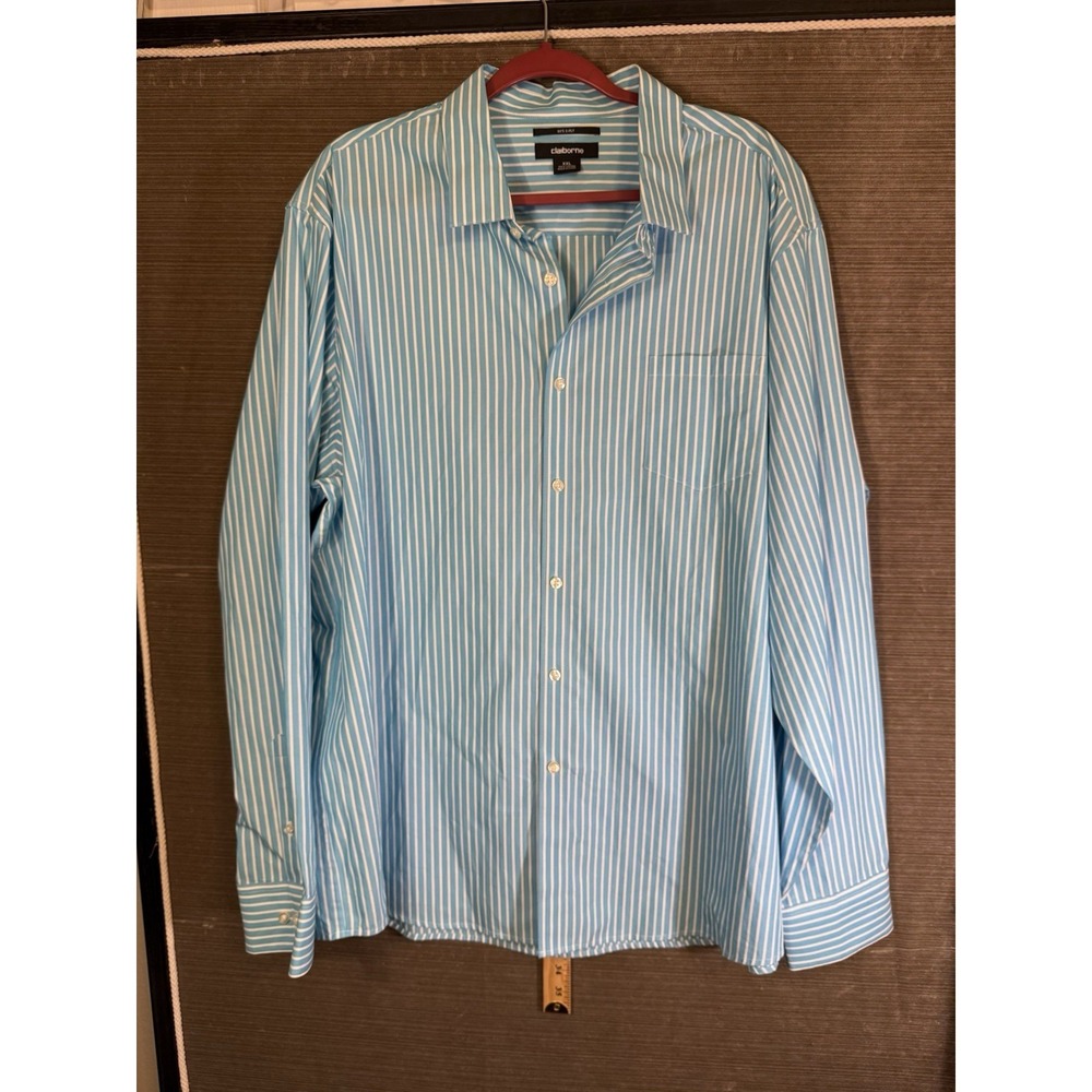 Claiborne Shirt Men's XXL Turquoise Stripe L/S Button Up 100% Cotton Preppy